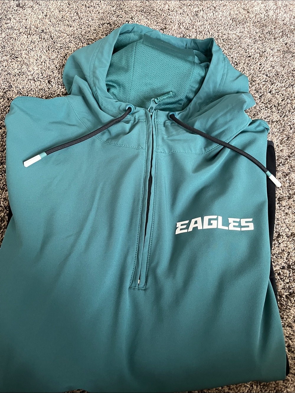 Nike Philadelphia Eagles Teal and Black Quarter-Zip Hoodie. Men Medium. Like new